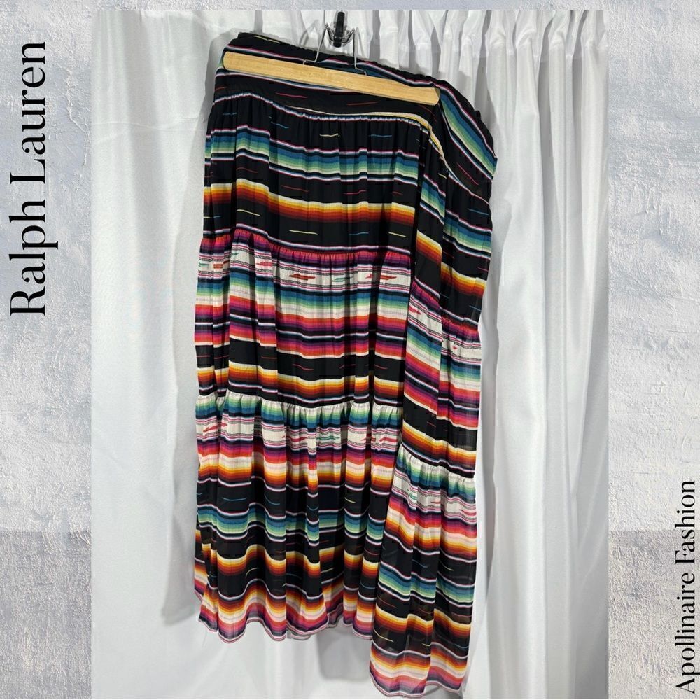 RALPH LAUREN GEORGETTE CRINKLE CUT STRIPPED MAXI SKIRT NWT SIZE 10 - Picture 4 of 6